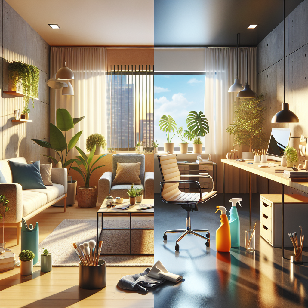 A clean and organized homes and office setting, with residential and commercial spaces depicted.