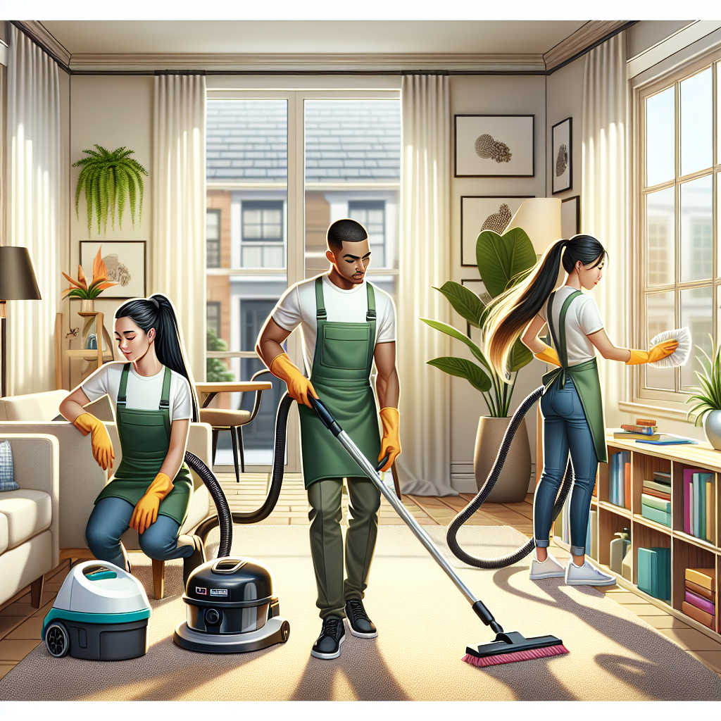 Cleaning professionals at work in a modern, clean home.
