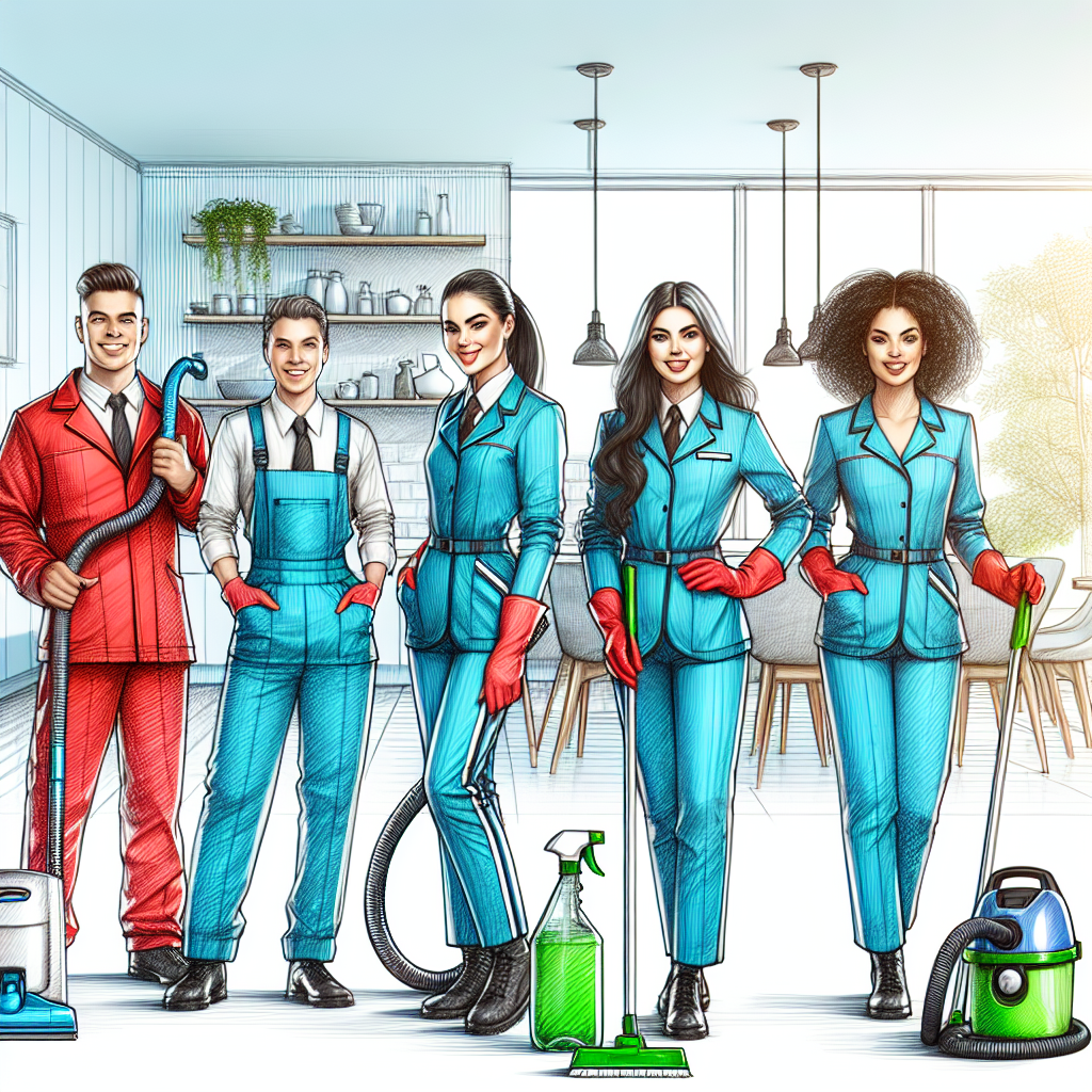 A diverse cleaning team at work in a bright and clean home.