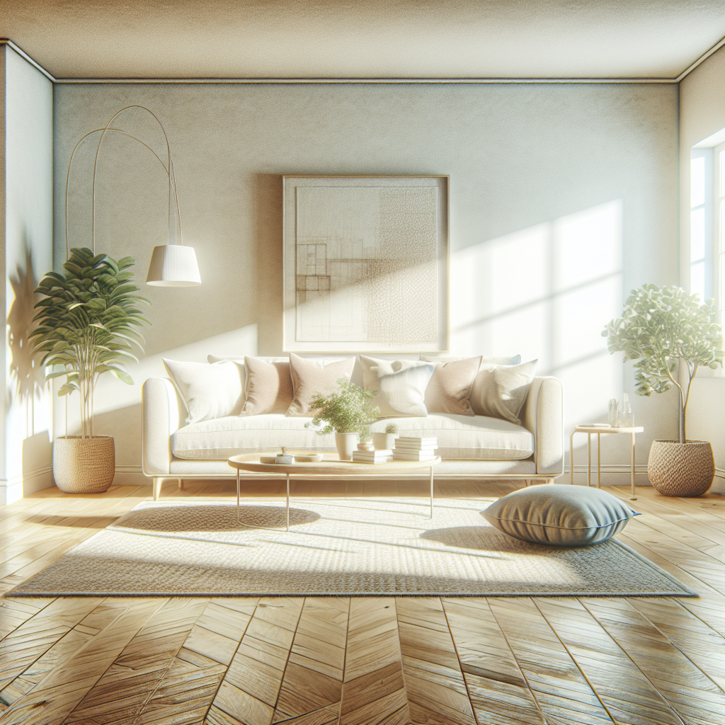A tidy and clean living room with a sofa, coffee table, and natural light.