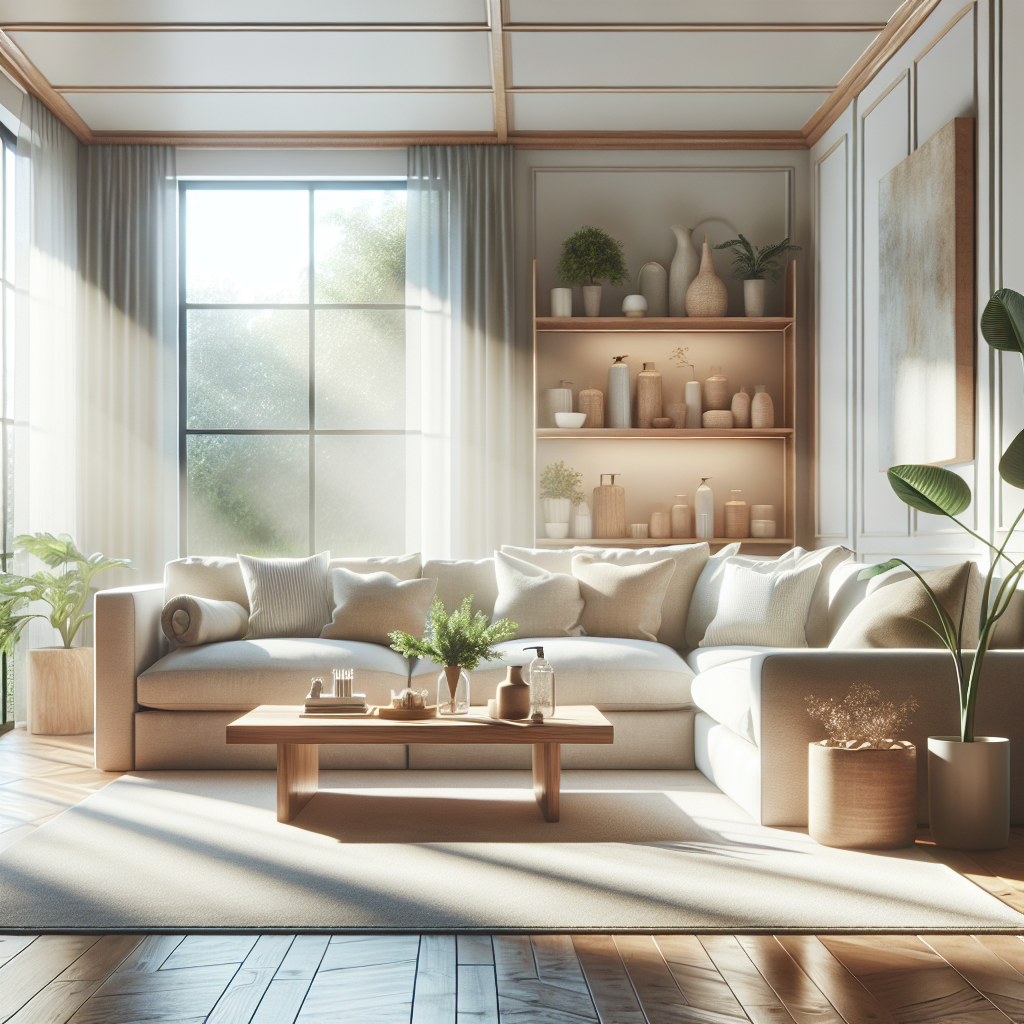 A pristine living room showcasing cleanliness and eco-friendly products.