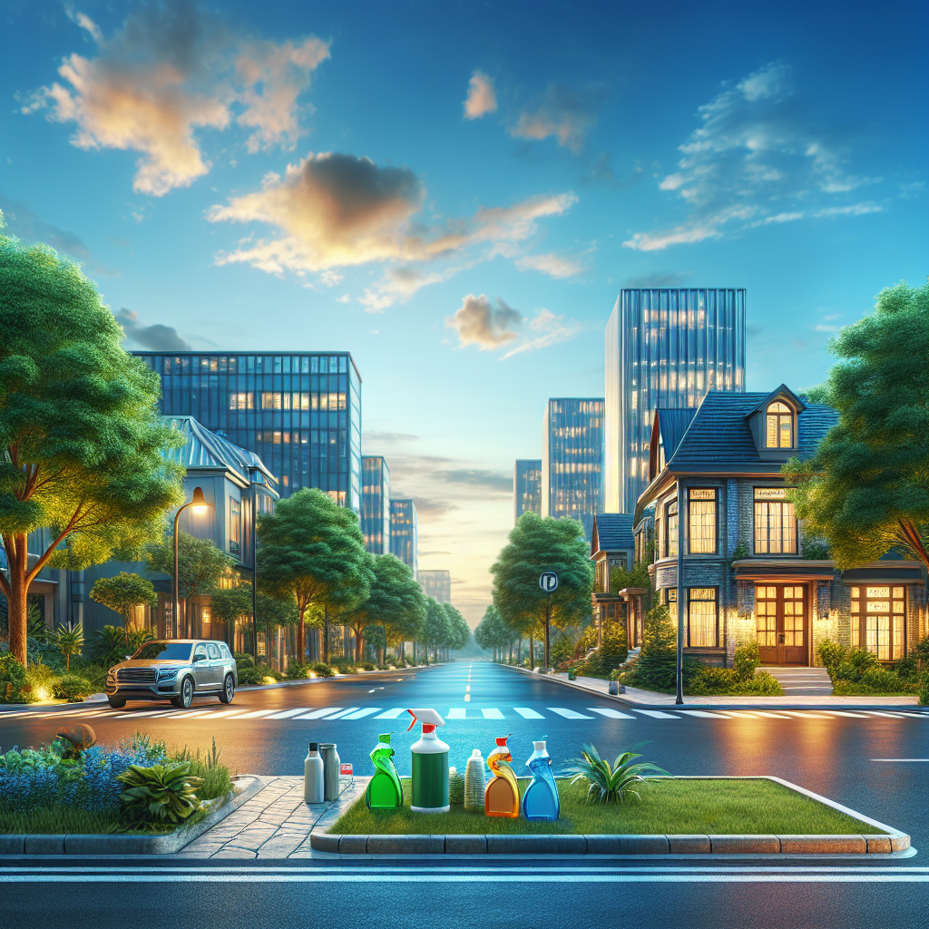 A busy suburban street in Magrath Heights with a home and office, surrounded by greenery.