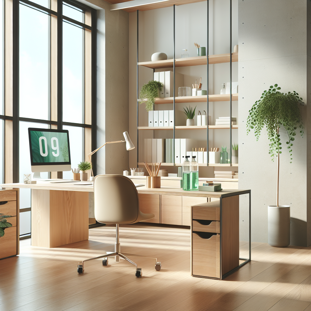 A clean and modern office space with natural light and eco-friendly elements.