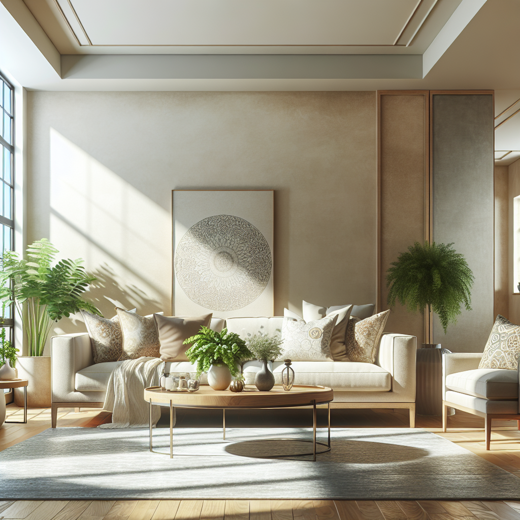 A serene and clean interior of a cozy living room.