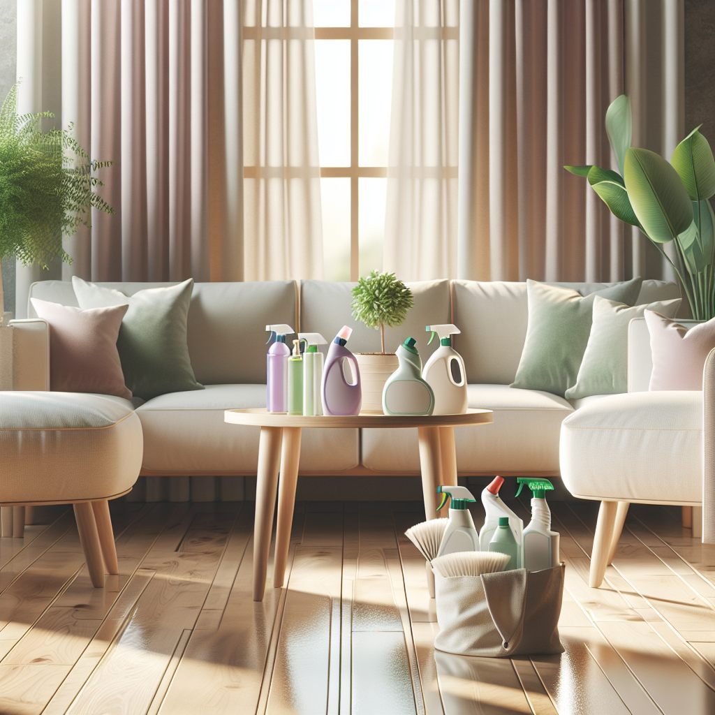 A clean and inviting home interior with eco-friendly cleaning products.