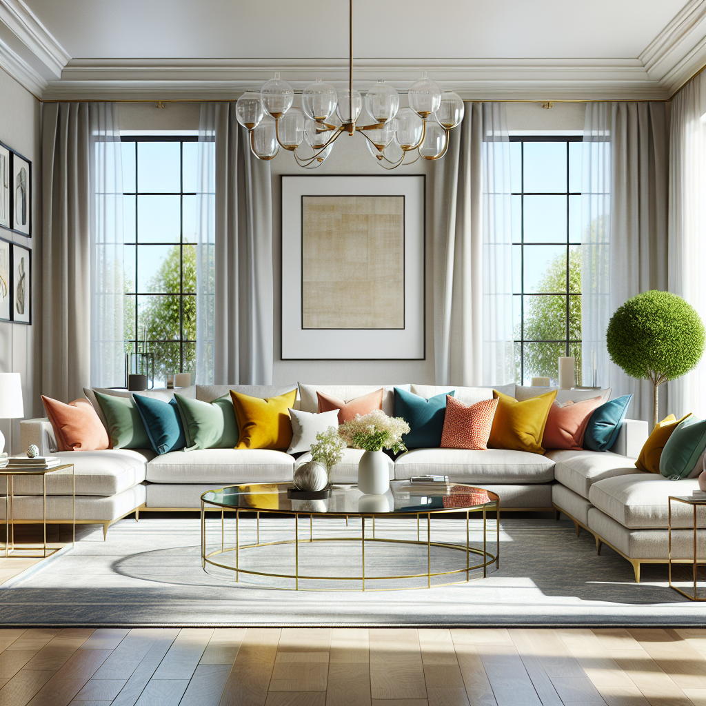 A modern, clean living room with a sofa, coffee table, and natural light.