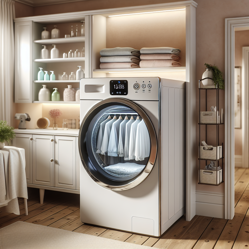 A modern home dry cleaning machine in a stylish laundry room.