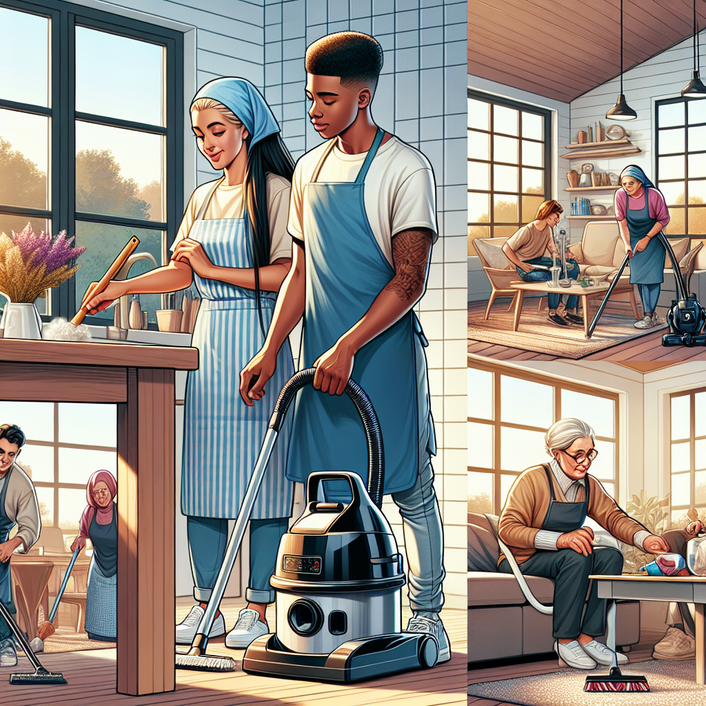 Find House Cleaning Jobs Near Me Today! 3 People cleaning a house, showcasing teamwork and a friendly atmosphere.