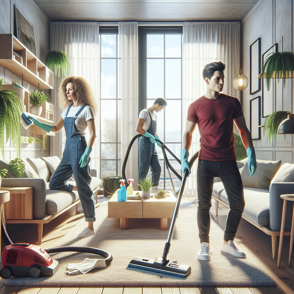 Find House Cleaning Jobs Near Me Today! 4 A diverse group of home cleaners working together in a bright living room.