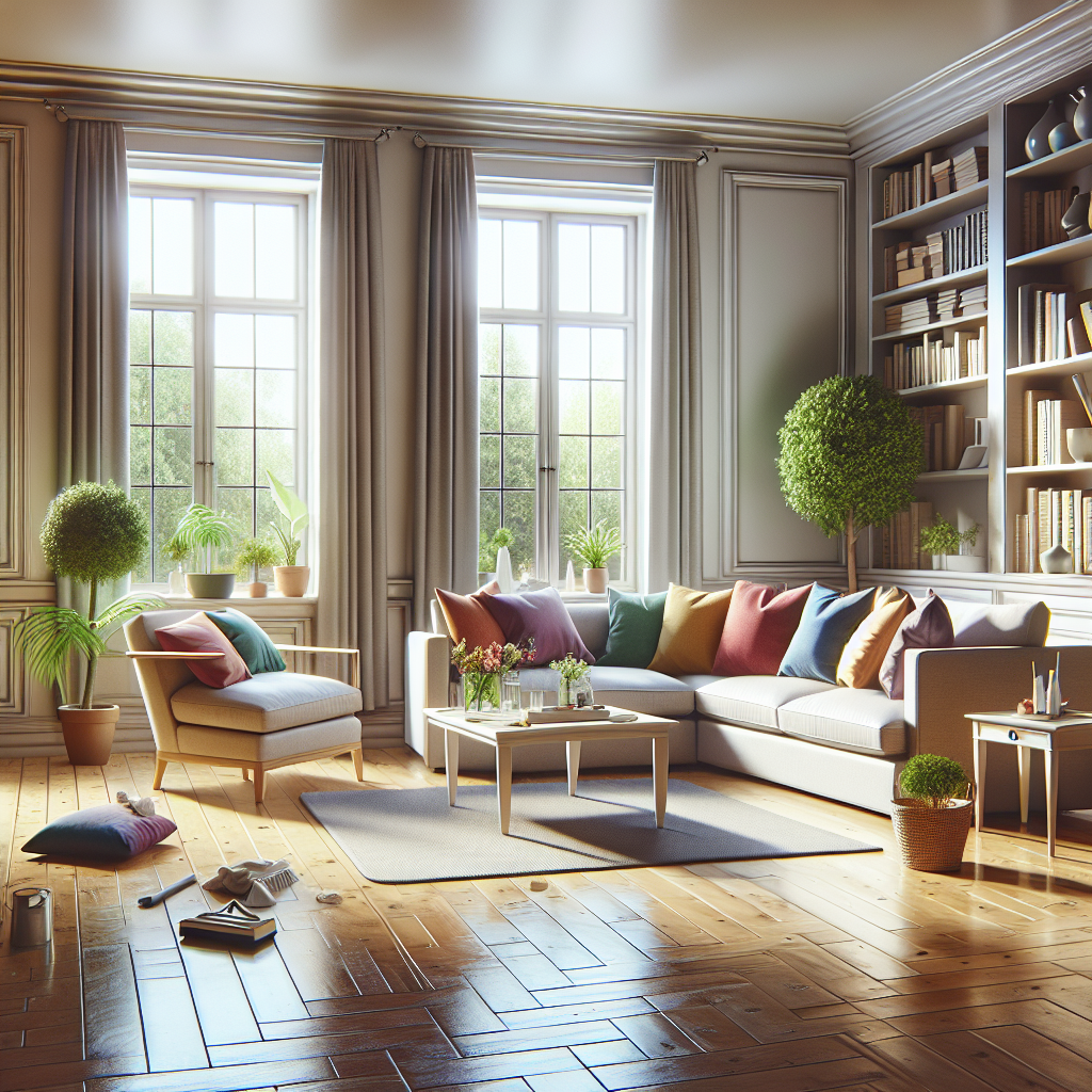 A cozy, clean living room showcasing house cleaning services.