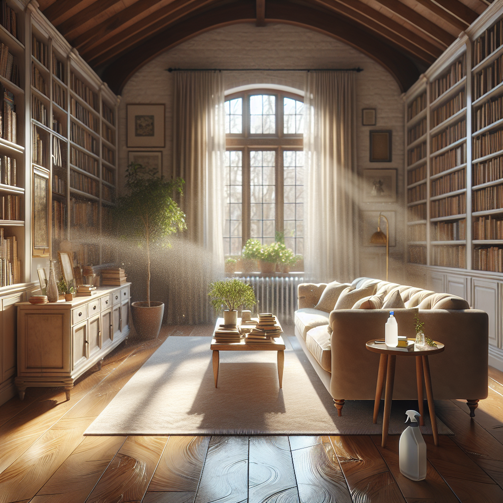 A cozy living room featuring clean furniture, a wooden table, and bright sunlight.
