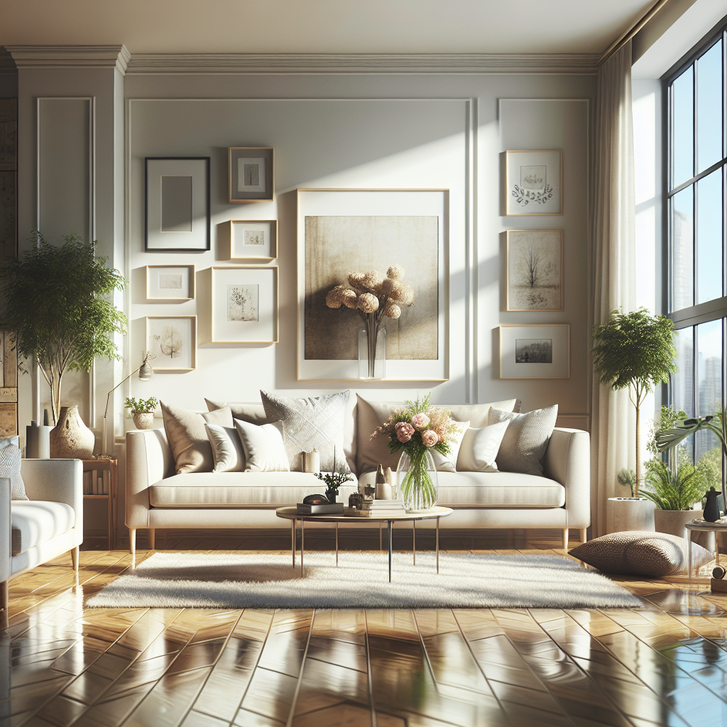 A clean and organized living room showcasing the effects of a house cleaning service.