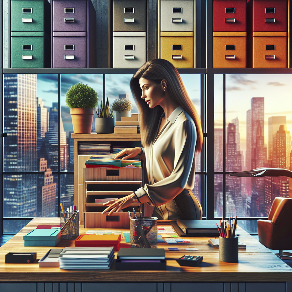 A professional organizer sorting items in a modern New York City apartment.