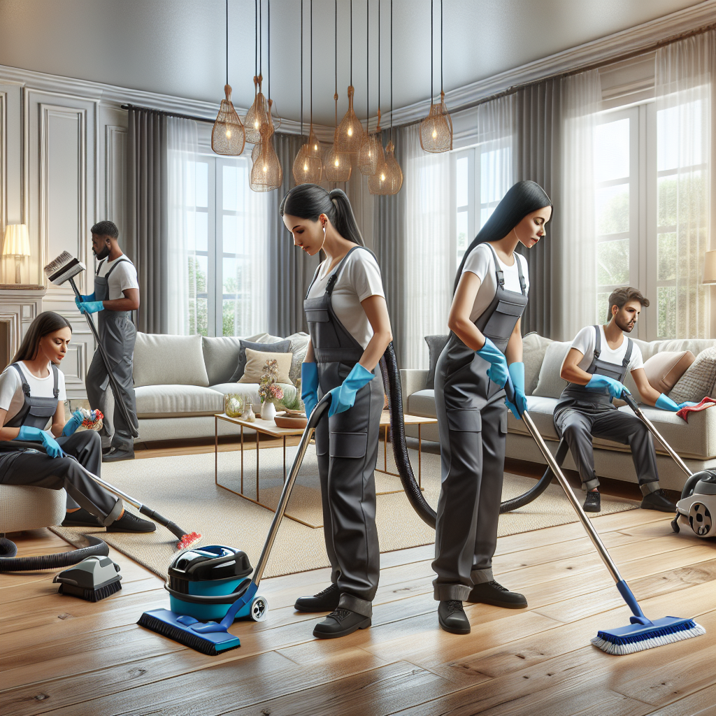 What Should Deep Cleaning Cost Find Out Here! 3 A diverse team of professional cleaners working in a bright living room.