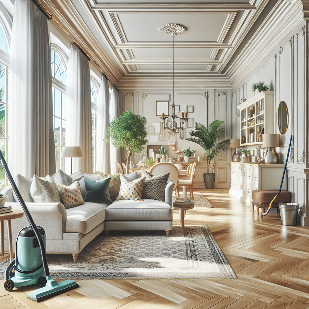 A clean and inviting living room showcasing house cleaning services.