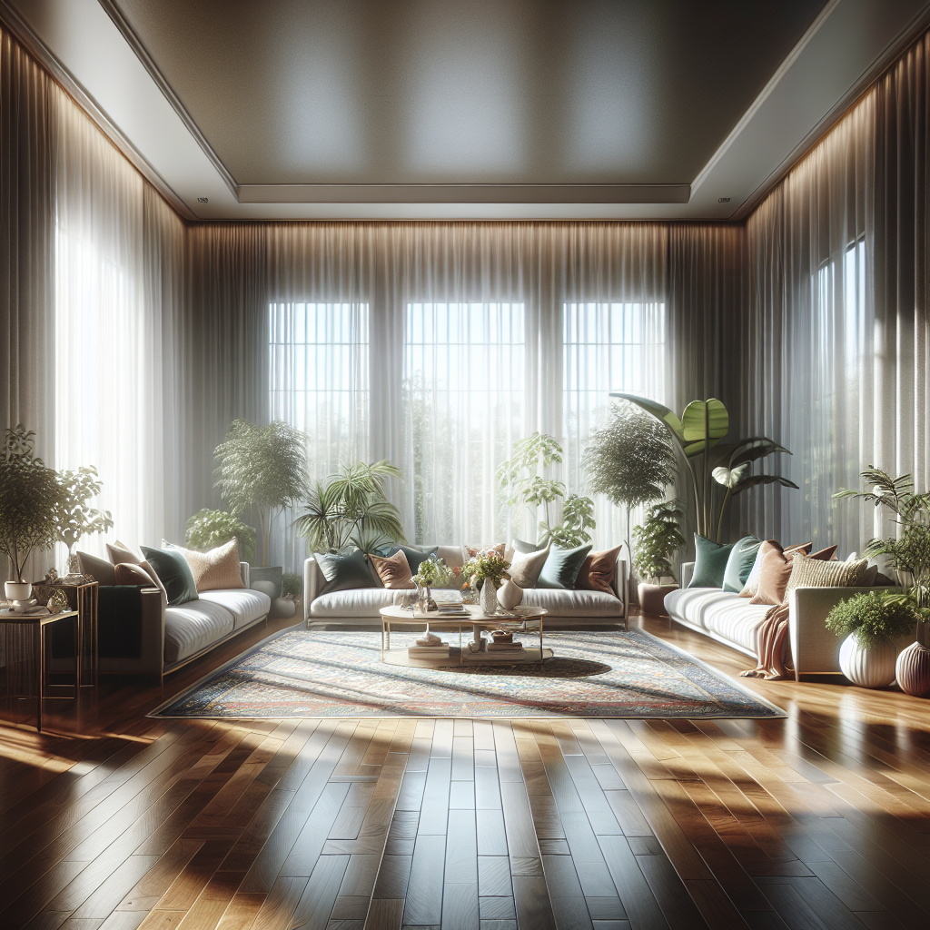 A freshly deep-cleaned room with gleaming floors and arranged furniture.