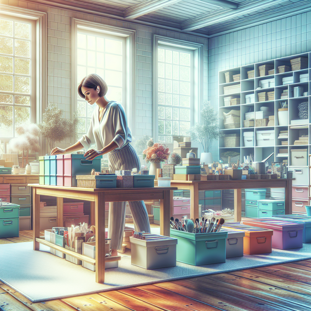 A professional organizer sorting items in a bright, organized room.
