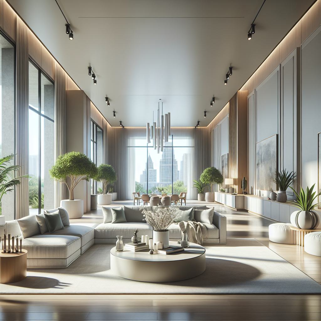 A clean and inviting living room interior, showcasing modern furniture and natural light.