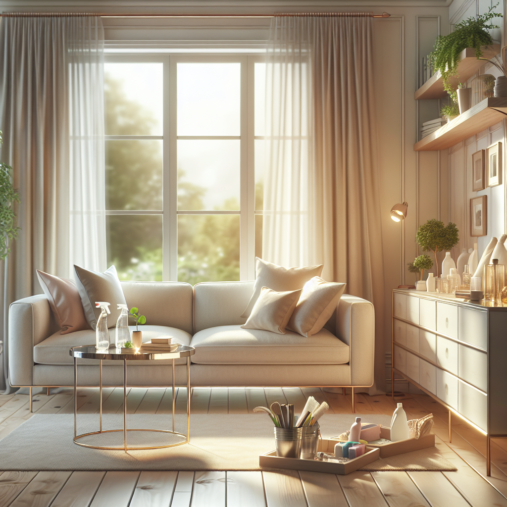 A clean and inviting living room emphasizing the benefits of professional house cleaning services.