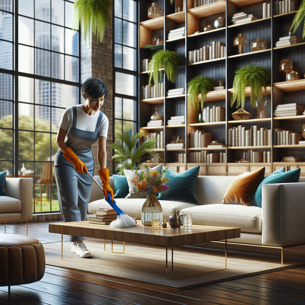 Top House Cleaning Services in Scottsdale You Need! 3 A professional house cleaner tidying up a modern living room.