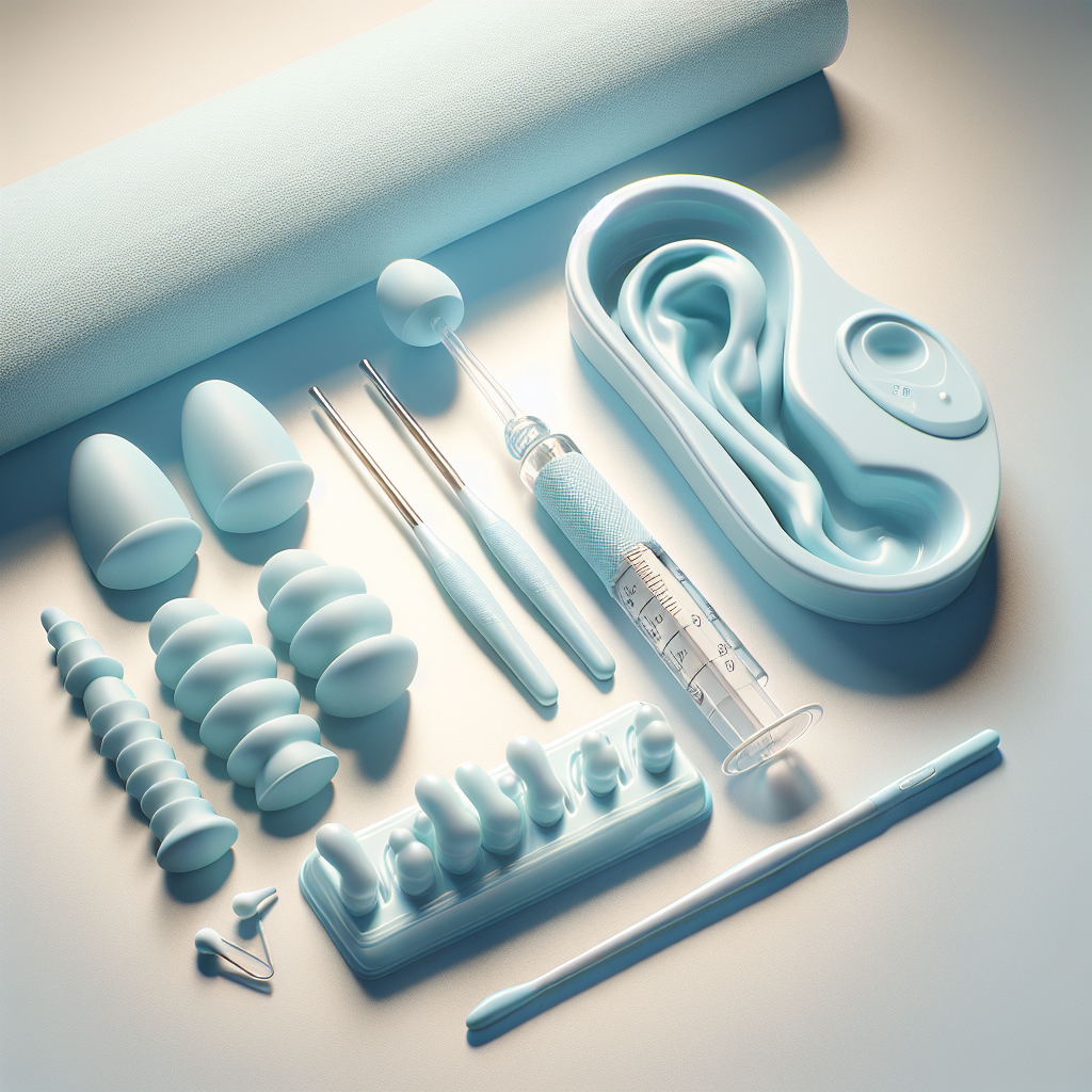 An arrangement of an ear cleaning kit tools on a light background.