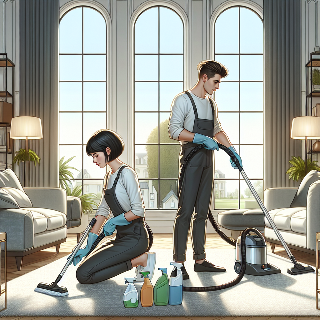 Chappelle Area Cleaning Services Why Choose Tidyups? 2 Professional cleaners working in a modern living room with eco-friendly products.