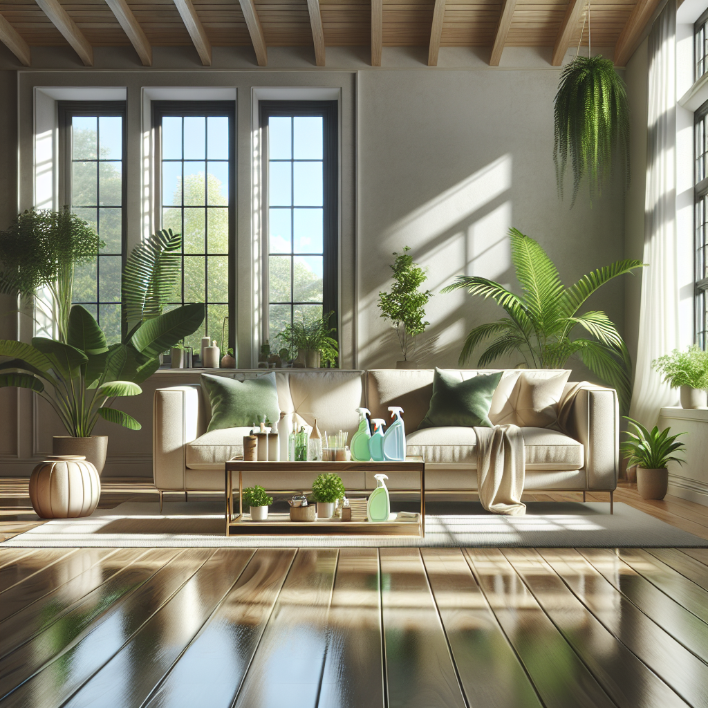 A sparkling clean living room with eco-friendly products.