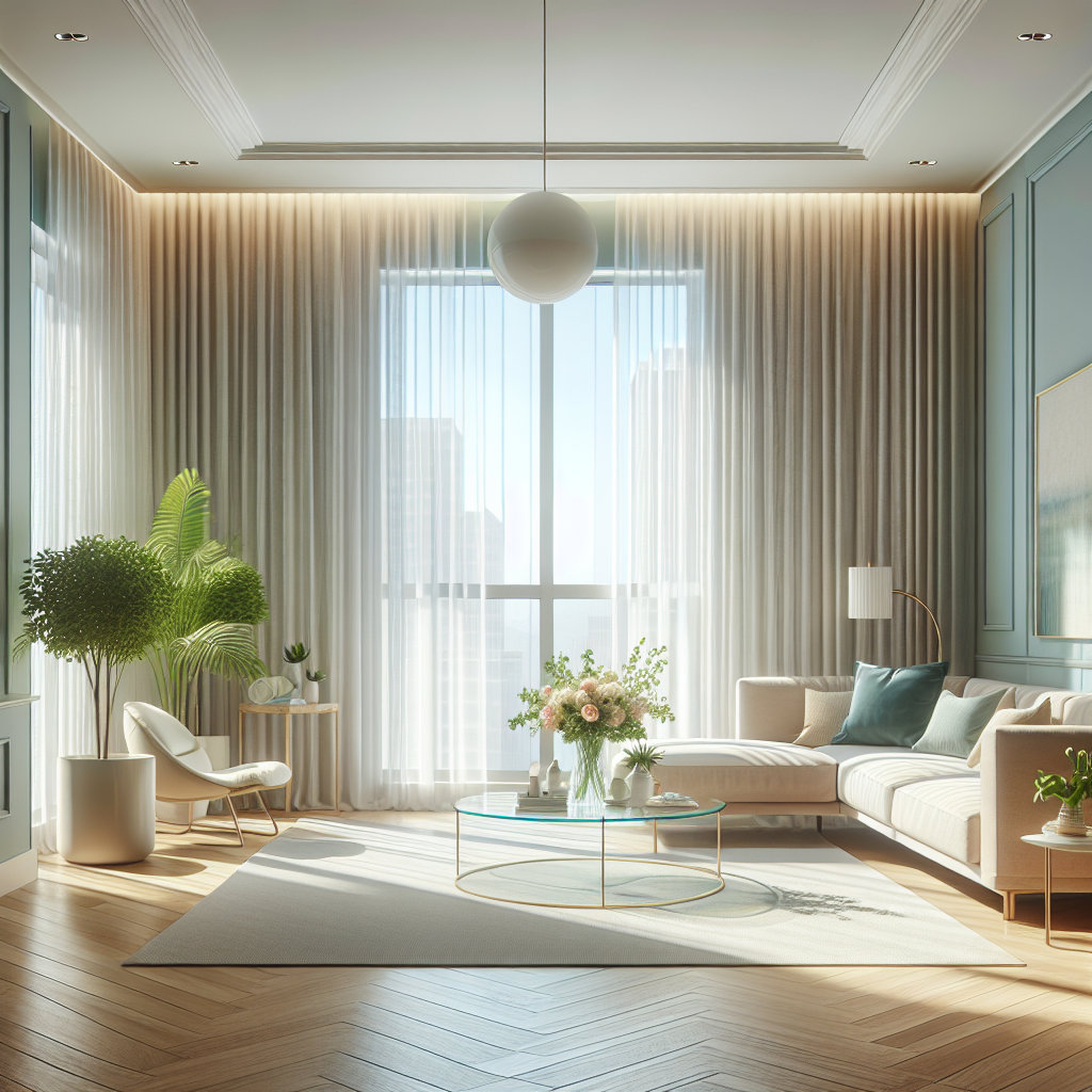 A clean and organized living room with modern furniture and natural light.
