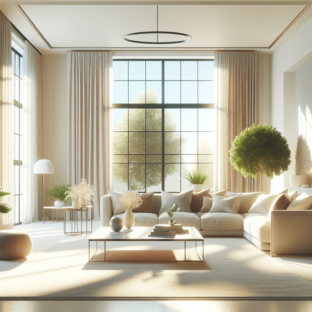 A clean and inviting living room in a Milwaukee home, showcasing a sofa, coffee table, and plants.