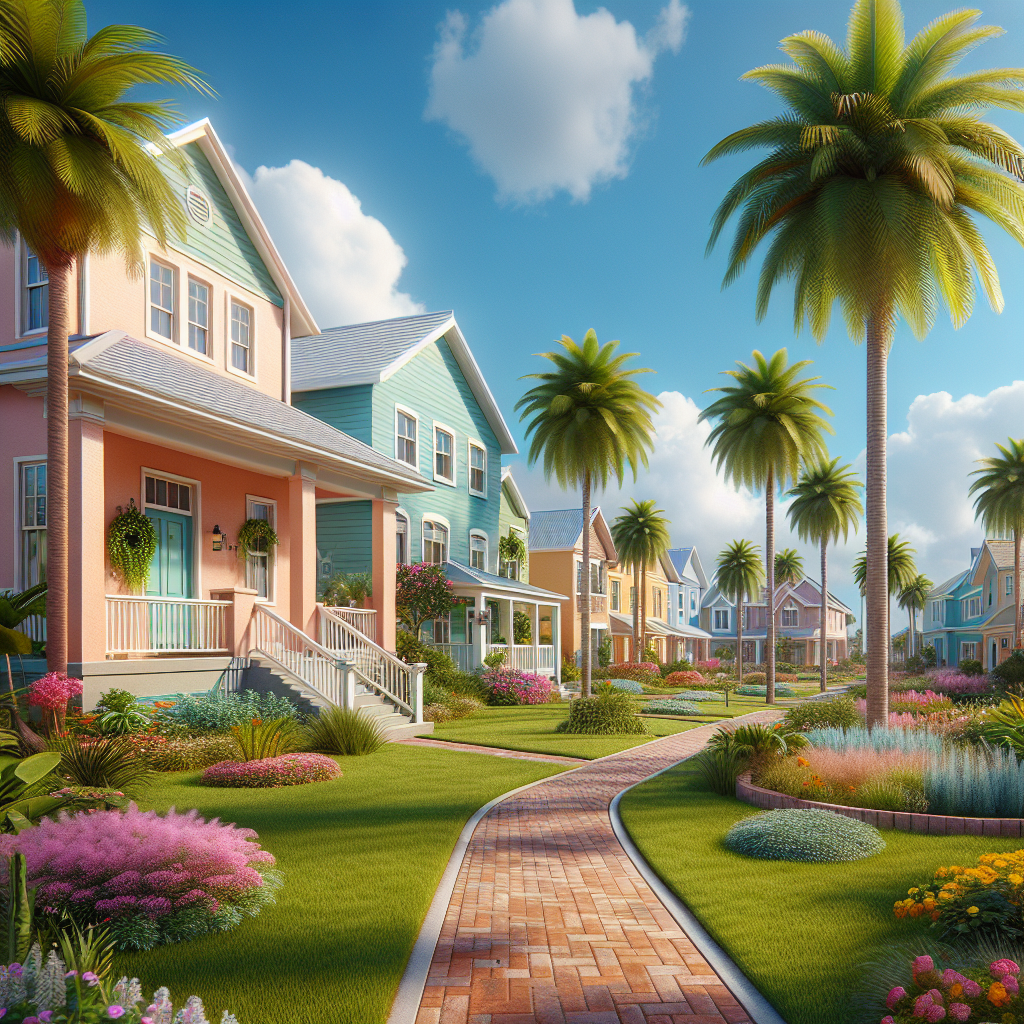 A sunny residential street in Tallahassee with charming homes and vibrant gardens.