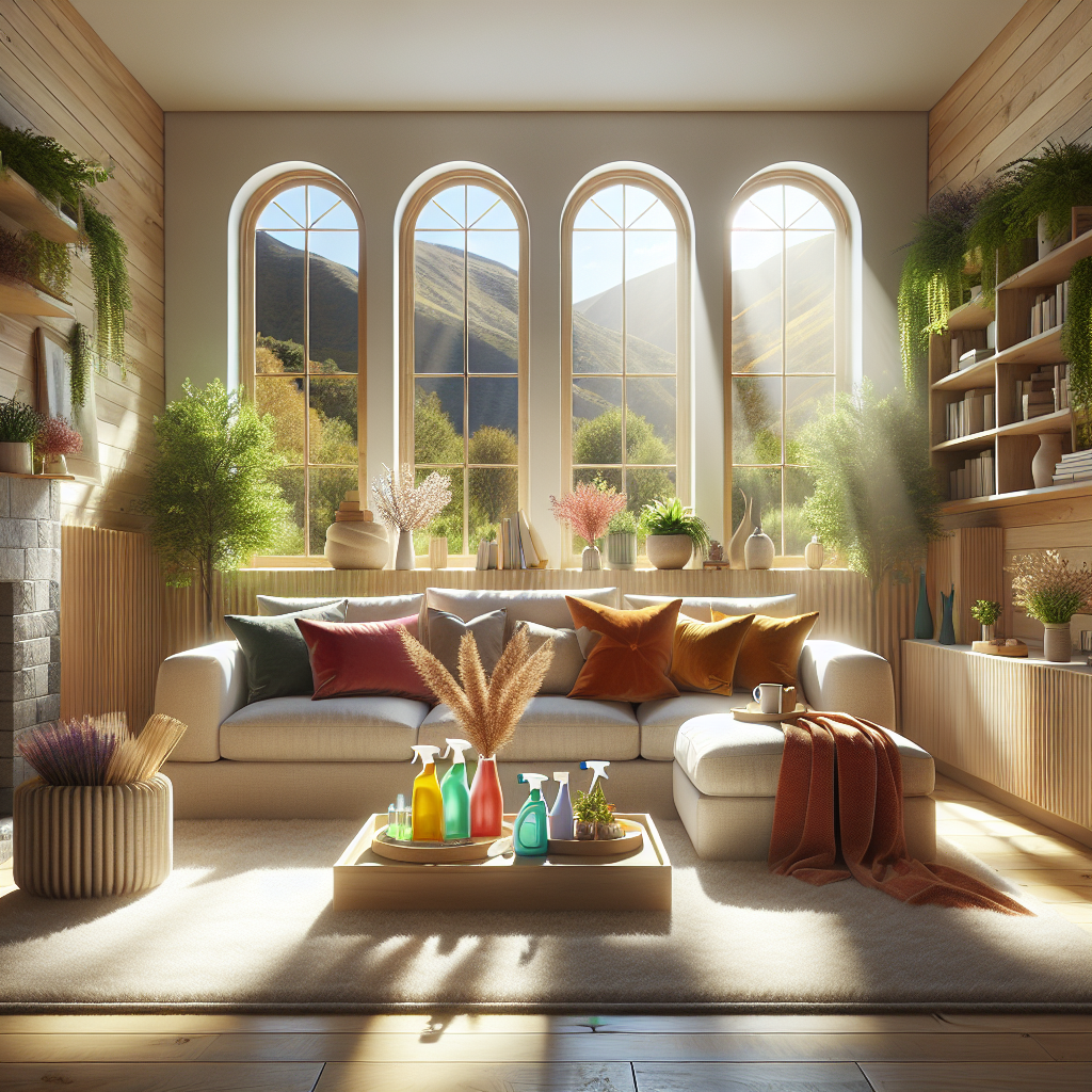 Top House Cleaning Services in Rabbit Hill AB You Need! 5 A bright and clean living room in Utah County, featuring cozy furniture and eco-friendly cleaning products.