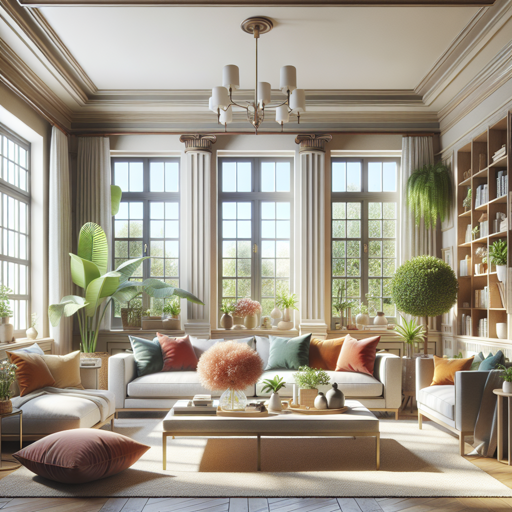 A clean and inviting living room in Baton Rouge with natural light and house plants.