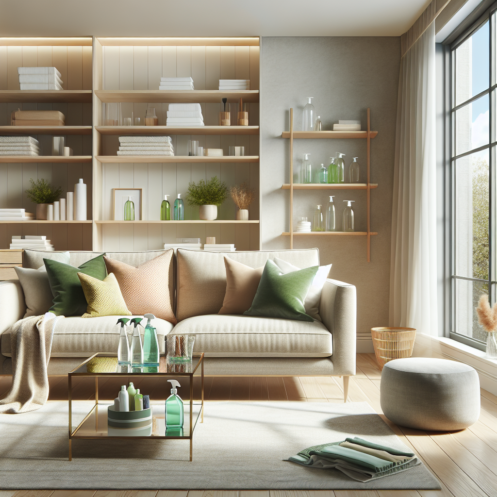 A clean, organized living space in San Francisco showcasing modern furnishings and eco-friendly products.