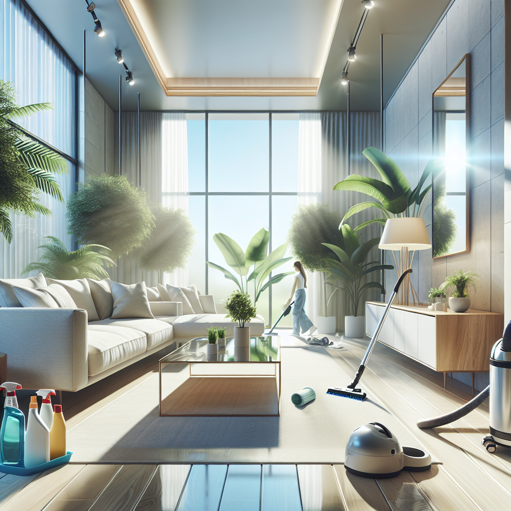 A modern home interior showing a deep cleaning process in action.