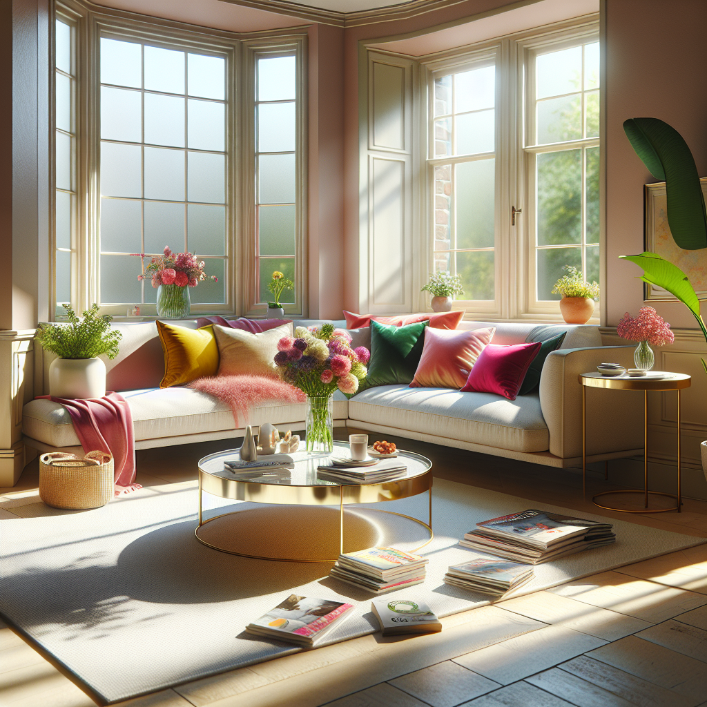 A cozy and organized living room with a sofa, coffee table, and natural light.