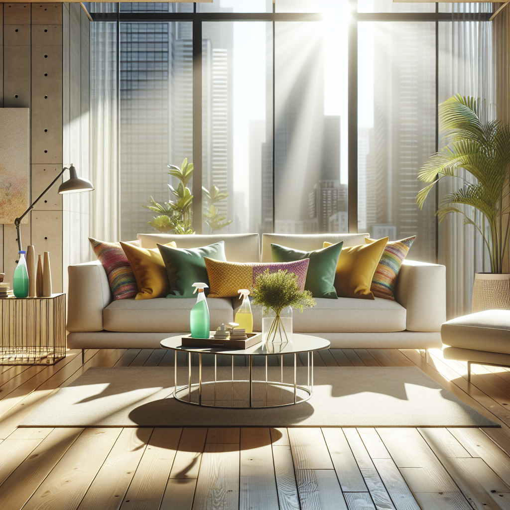 A clean and organized living room in Edmonton, showcasing a modern aesthetic with natural light.