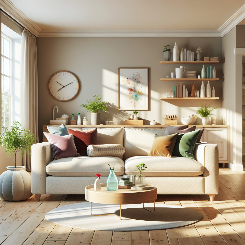 A cozy and clean living room in an Edmonton home with a sofa, coffee table, and natural light.