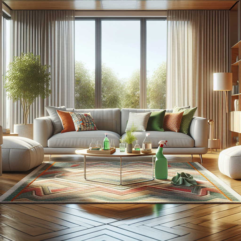 A tidy living room with modern furniture and natural light.