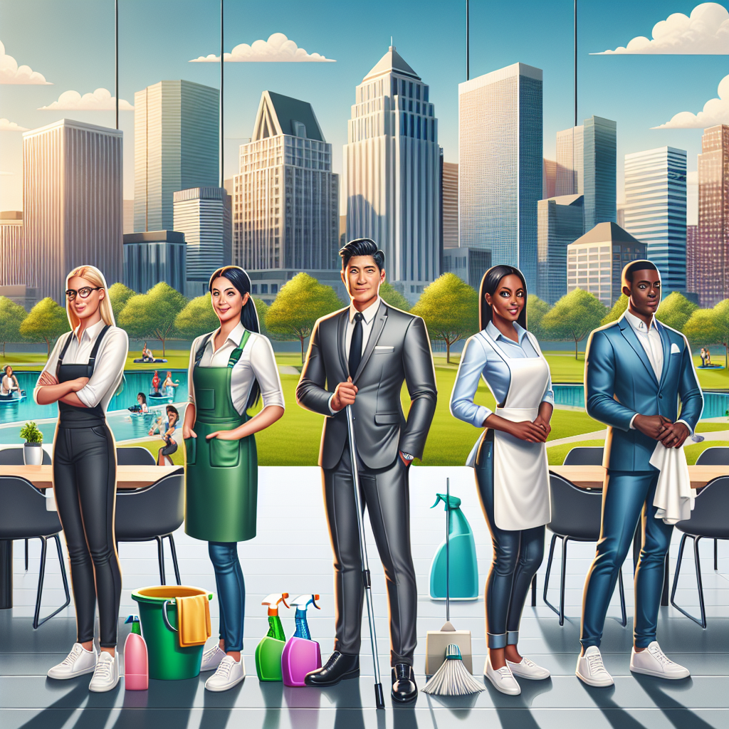 A diverse group of cleaning professionals working in Edmonton's urban environment.
