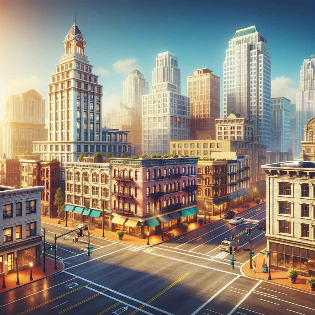 A vibrant urban landscape of Edmonton showcasing clean modern and historic buildings.