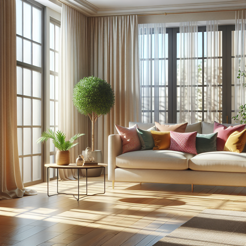 A tidy and inviting home interior in Beaumont with a comfortable sofa, natural light, and a clean atmosphere.