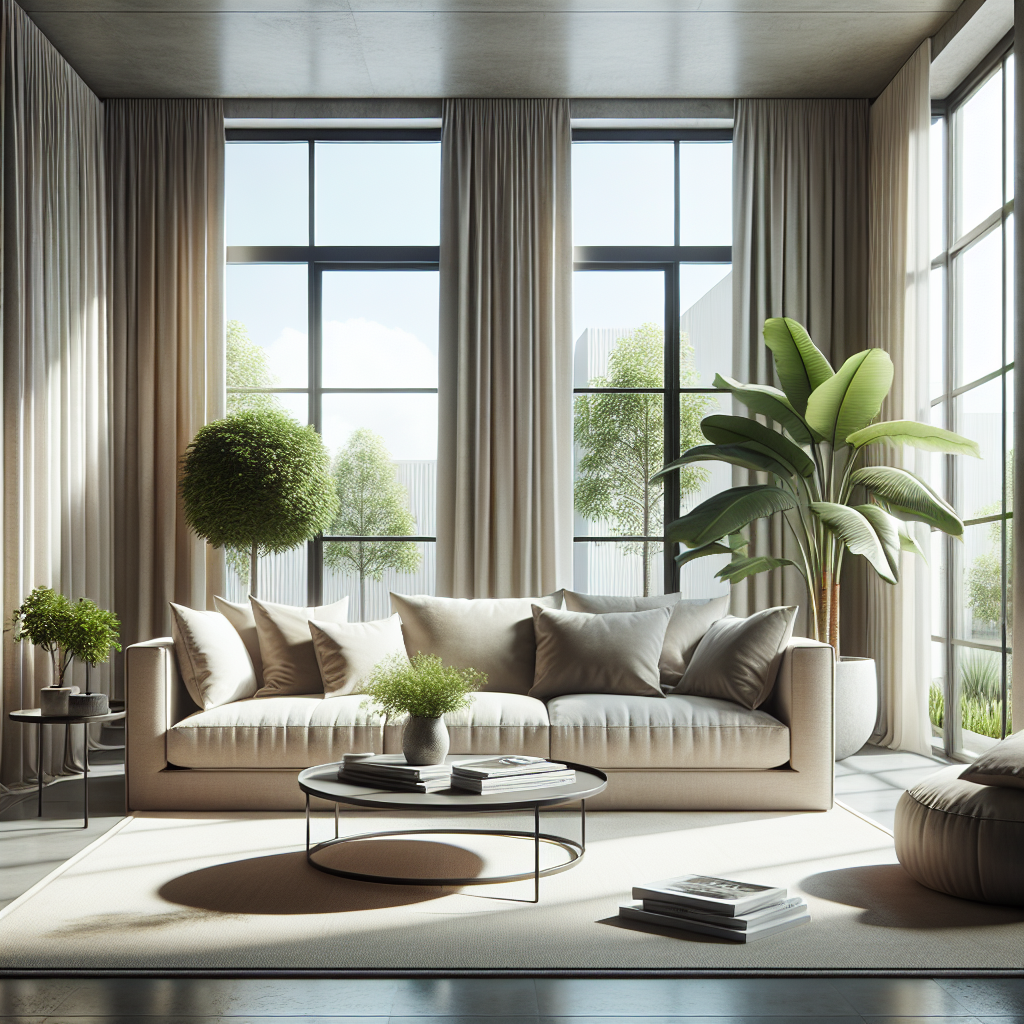 A modern, well-organized living room with a neutral color palette and natural light.