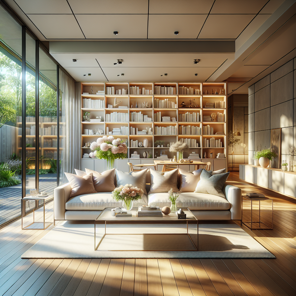 A cozy and clean living room scene with a sofa, coffee table, and natural light.