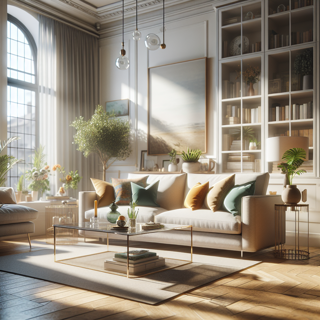 A beautifully organized living room showcasing professional house cleaning services.