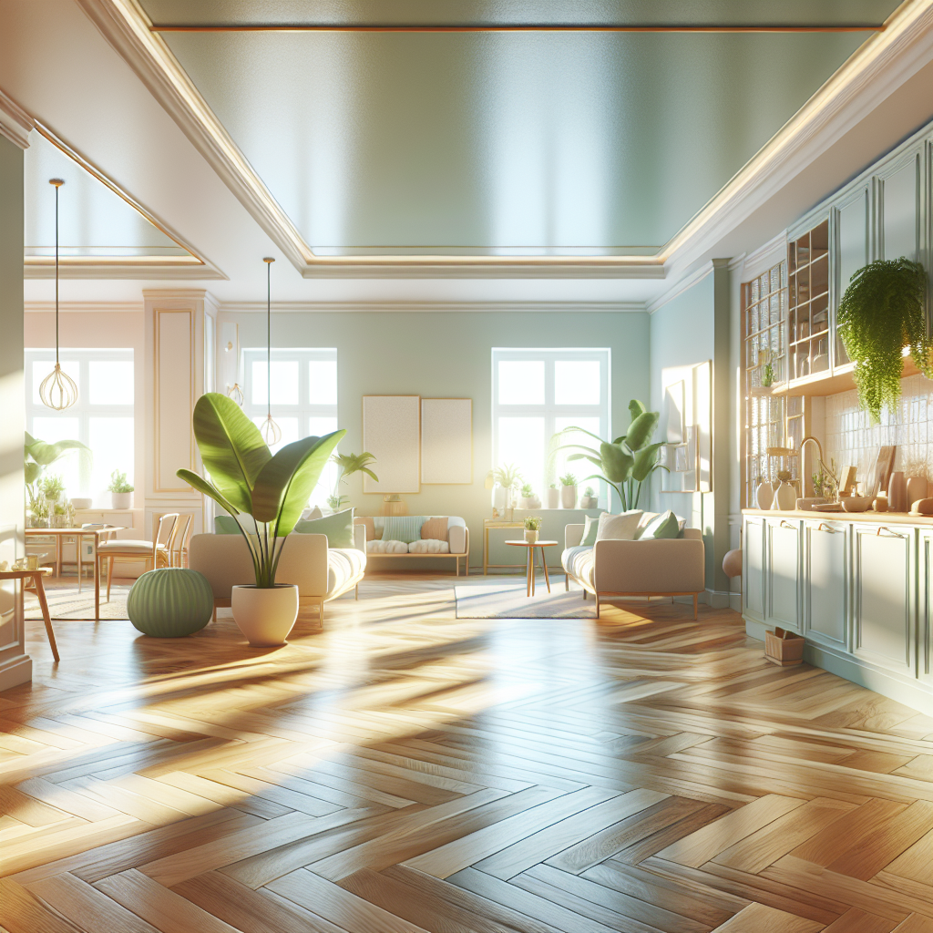 A sunlit room illustrating the concept of deep cleaning with shiny surfaces and orderly furniture.