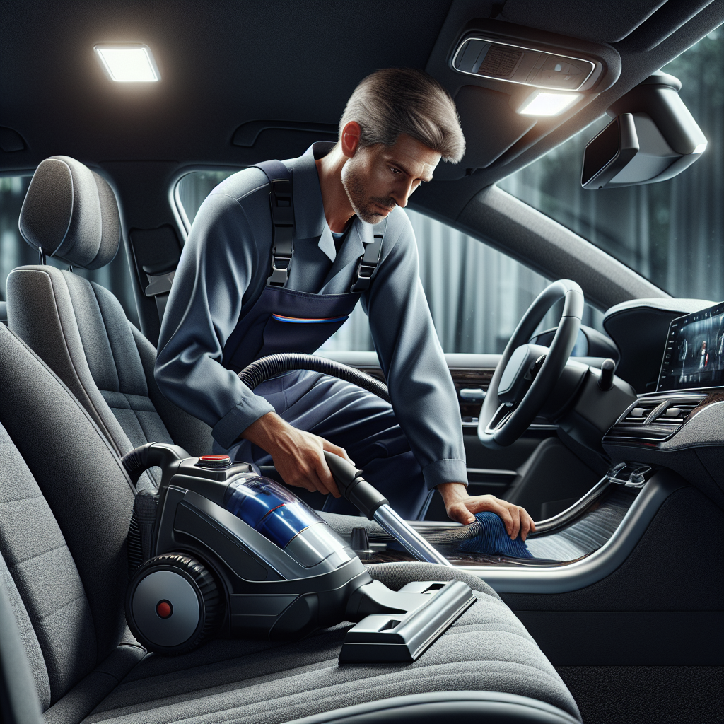 A professional cleaner vacuuming a car interior, showcasing a clean and refreshed look.