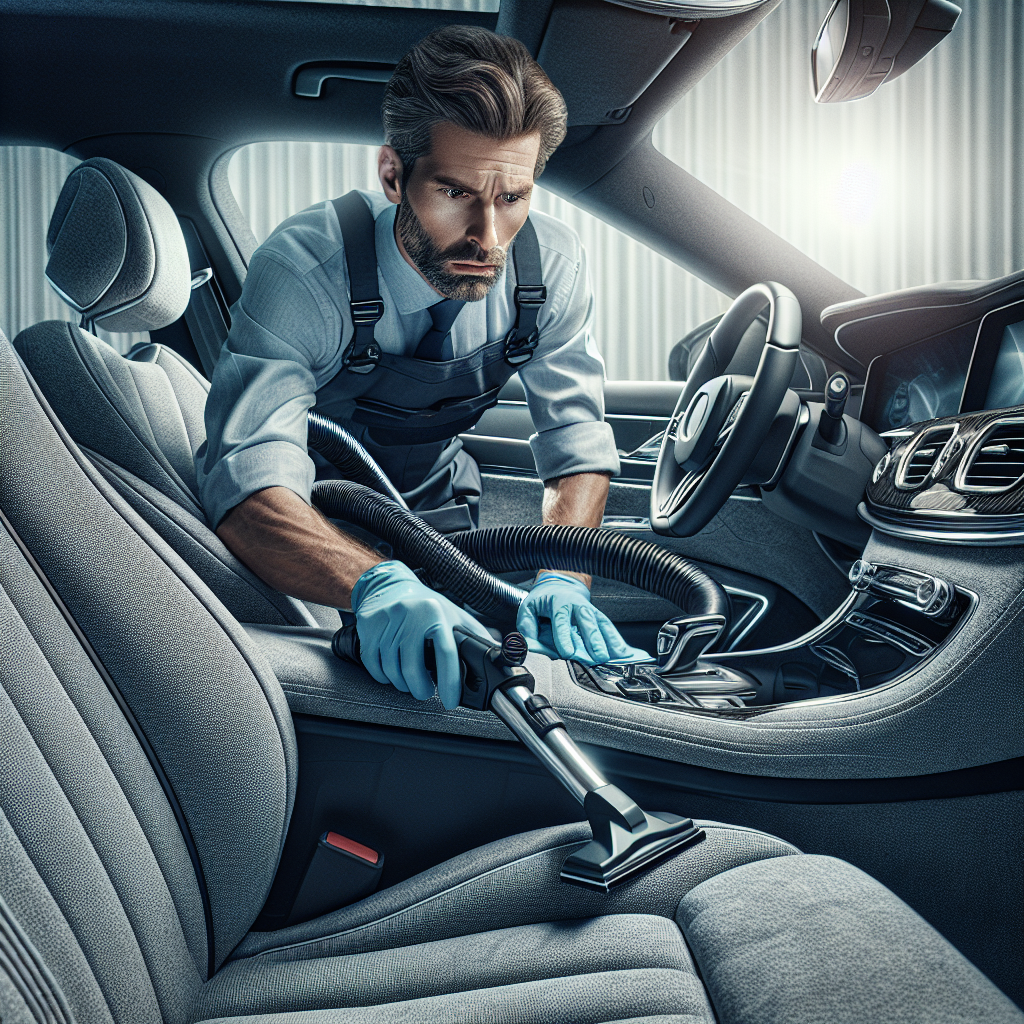 A person cleaning a car interior with a vacuum.