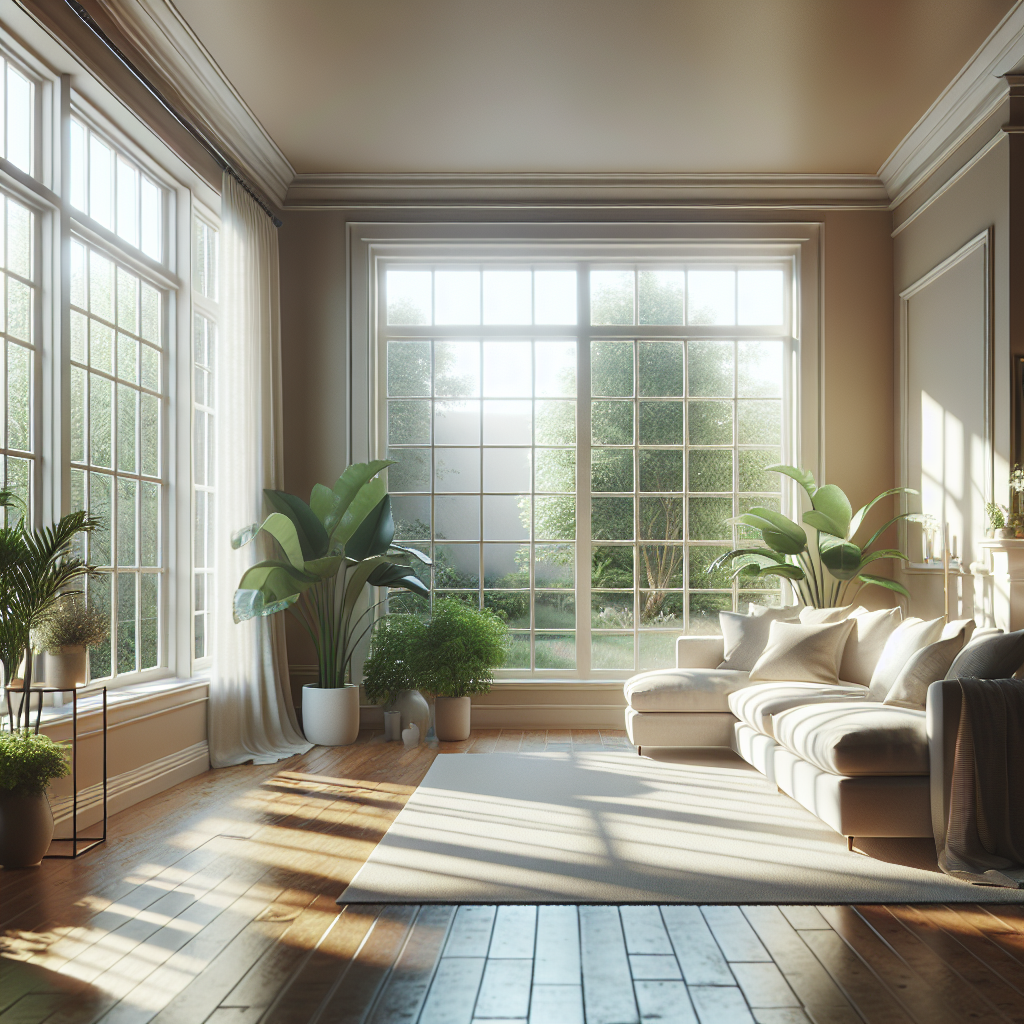 A cozy home interior with clean windows allowing sunlight to brighten the space.