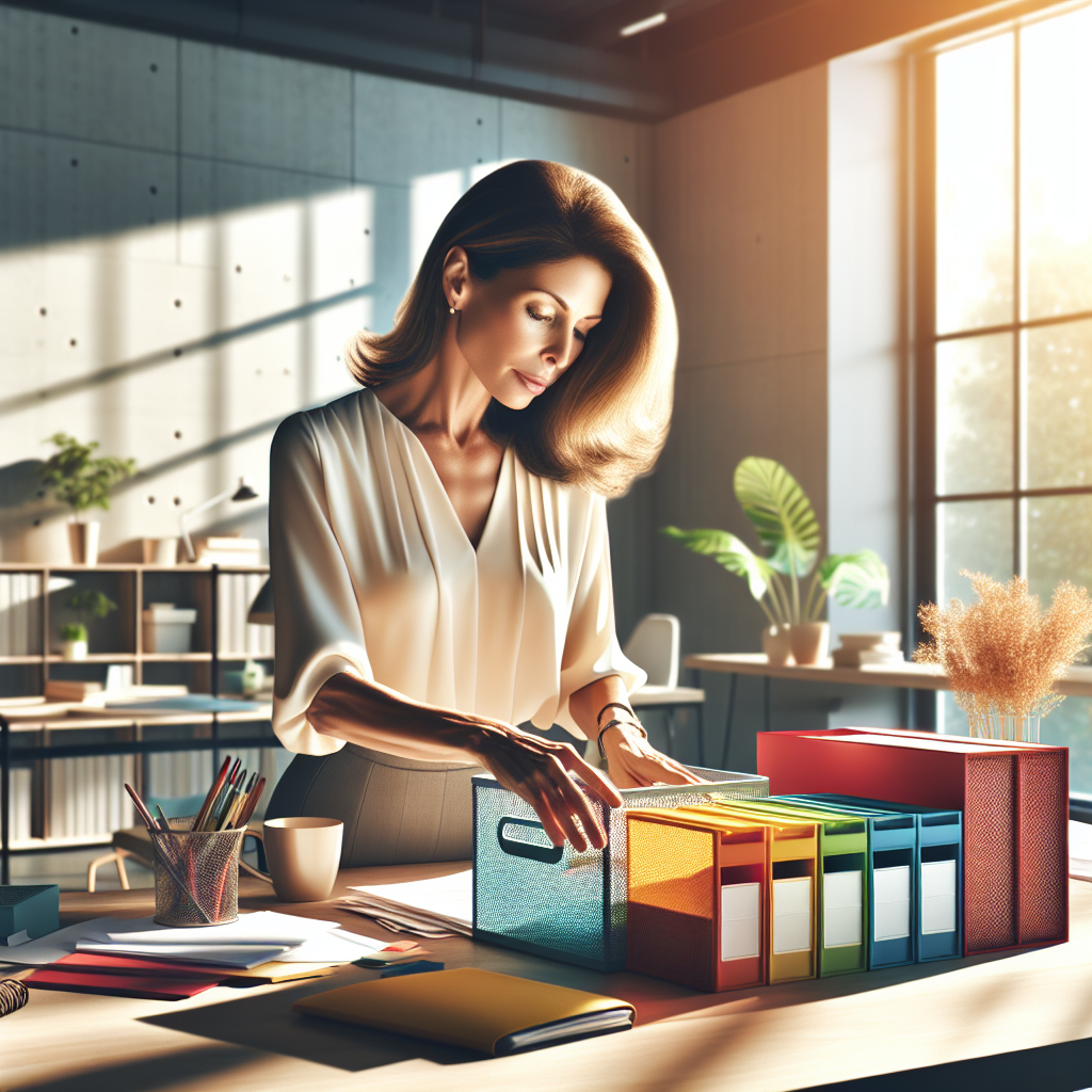 A professional organizer working in a modern home office.