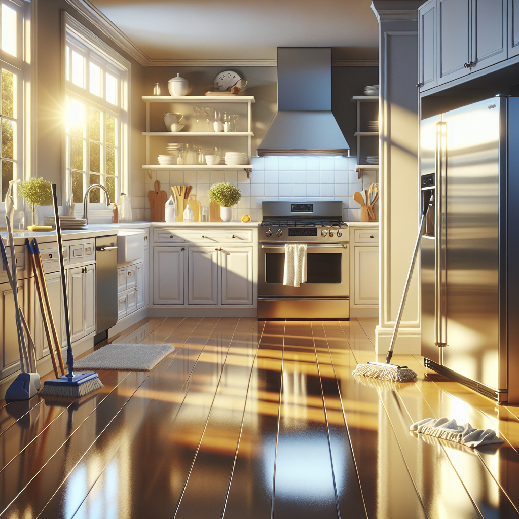 A pristine kitchen scene representing house deep cleaning with clean surfaces and natural light.